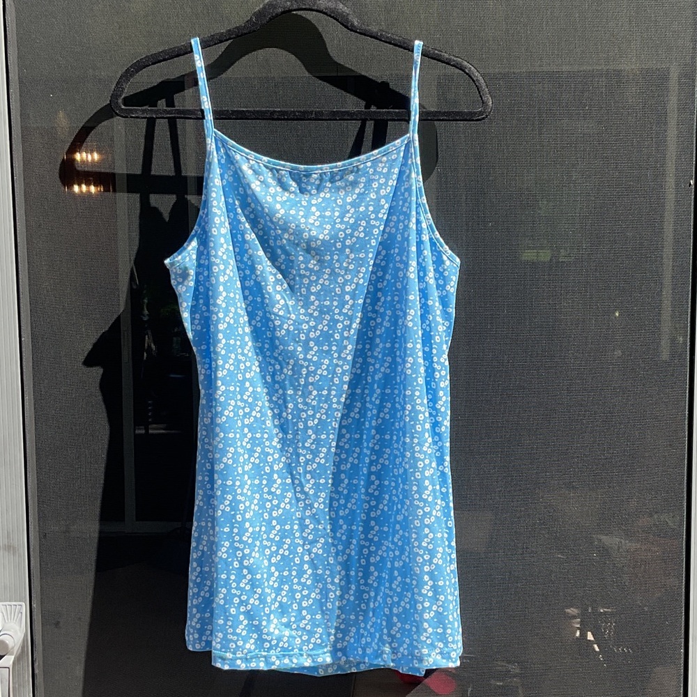 Blue Floral Spaghetti Strap Top, Size XL